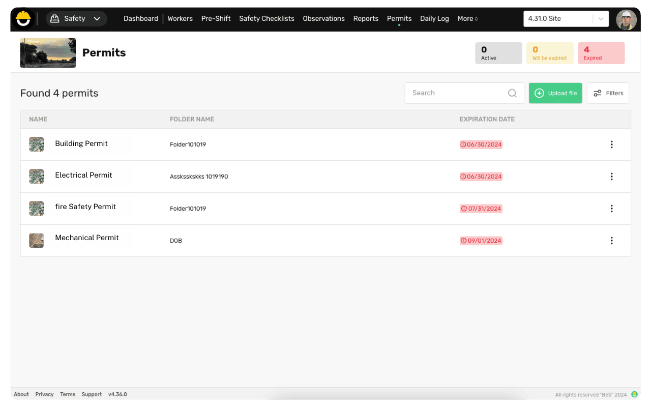 permit management screenshot